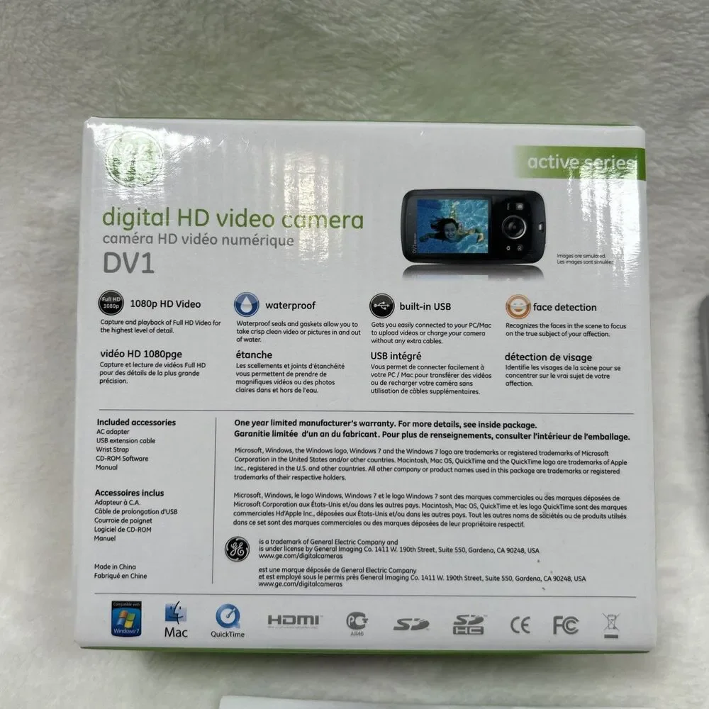GE DV1 HD 1080p Camcorder Video Camera Waterproof w/ Memory Card Disc Open Box